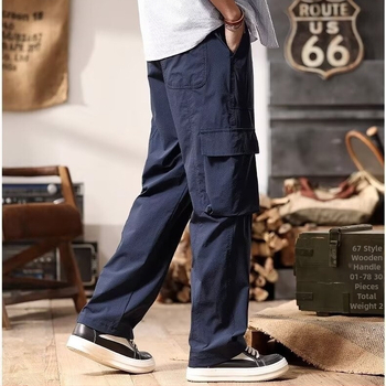 Ανδρικά παντελόνια σε ιαπωνικό στυλ, ρετρό casual, χαλαρή ίσια γραμμή, μέση μεσαία, κλείσιμο με κορδόνι, μίγμα βαμβακερού και πολυεστέρα, πολλαπλές τσέπες