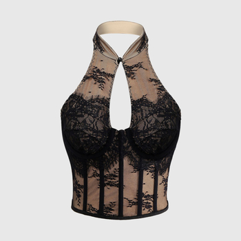 Δαντελένιο τοπ με λαιμό halter, χωρίς πλάτη, στενή γραμμή