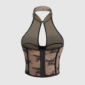 Δαντελένιο τοπ με λαιμό halter, χωρίς πλάτη, στενή γραμμή