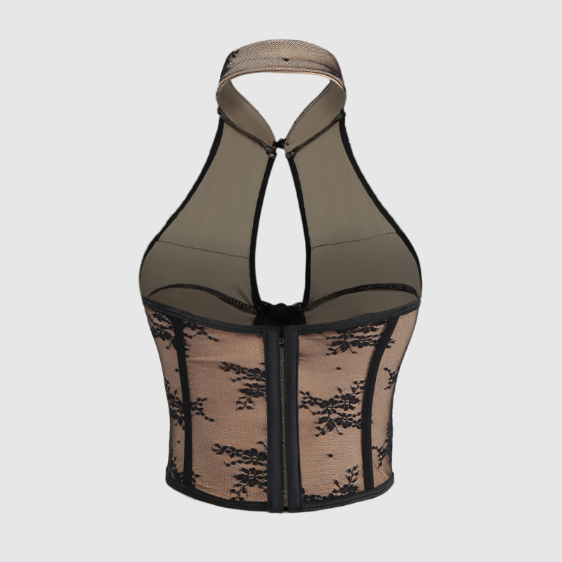 Δαντελένιο τοπ με λαιμό halter, χωρίς πλάτη, στενή γραμμή