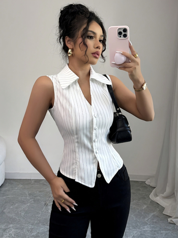 Bez piedurknēm krekli ar polo apkakli, Vinylon audums, pulovera stils, pavasaris 2025