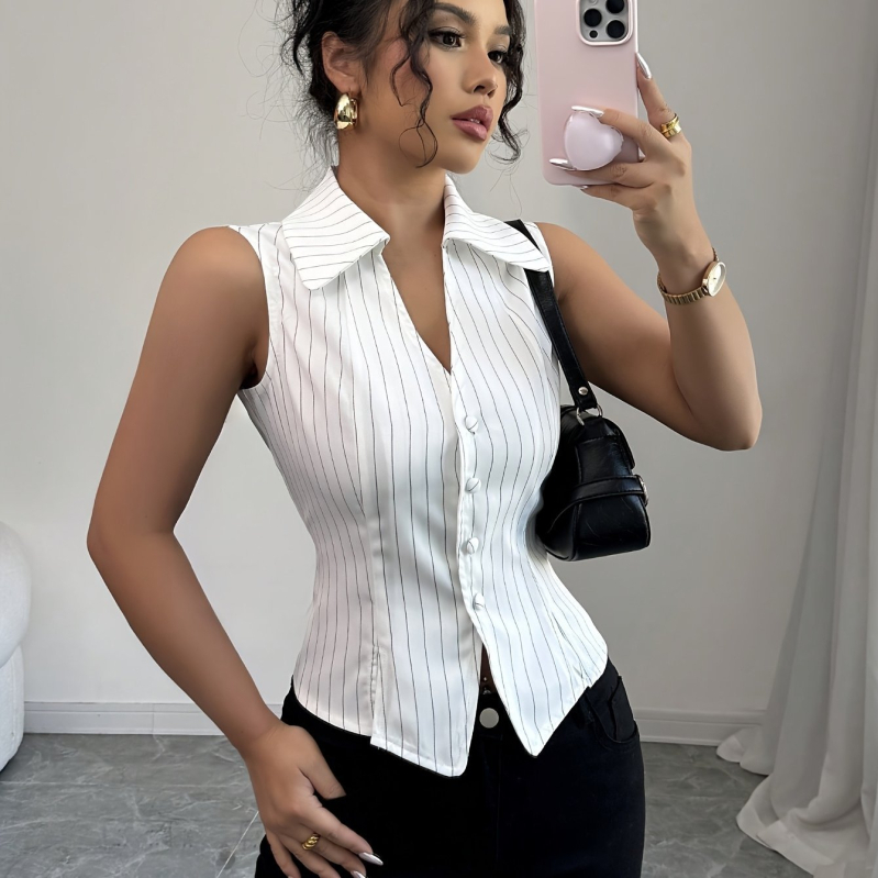 Bez piedurknēm krekli ar polo apkakli, Vinylon audums, pulovera stils, pavasaris 2025