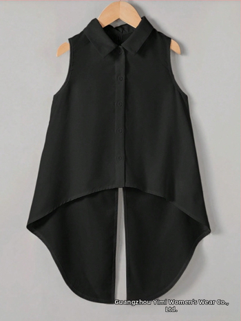 Sieviešu bez piedurknēm krekliņš, vienkrāsains, poliesters, krekliņa apkakle, vidēja garuma, pamata un elegantais stils