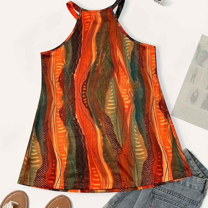 Τανκ τοπ με halterneck, χωρίς μανίκια, tie-dye σχέδιο, πολυεστέρας, 90–95% πολυεστέρα, pull-over, κανονικό μήκος