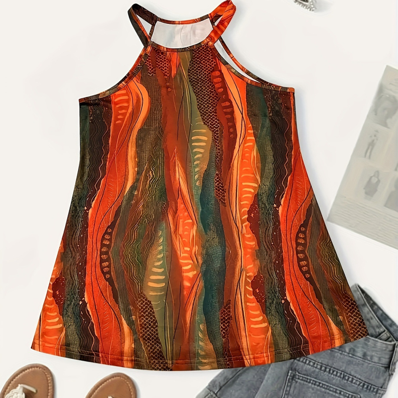 Τανκ τοπ με halterneck, χωρίς μανίκια, tie-dye σχέδιο, πολυεστέρας, 90–95% πολυεστέρα, pull-over, κανονικό μήκος