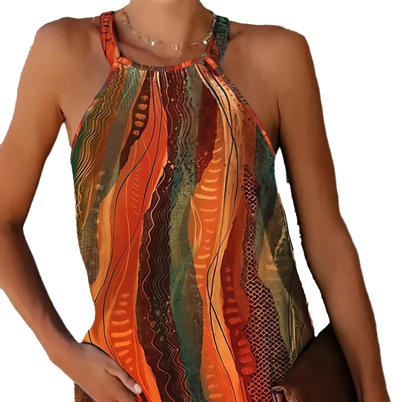 Τανκ τοπ με halterneck, χωρίς μανίκια, tie-dye σχέδιο, πολυεστέρας, 90–95% πολυεστέρα, pull-over, κανονικό μήκος