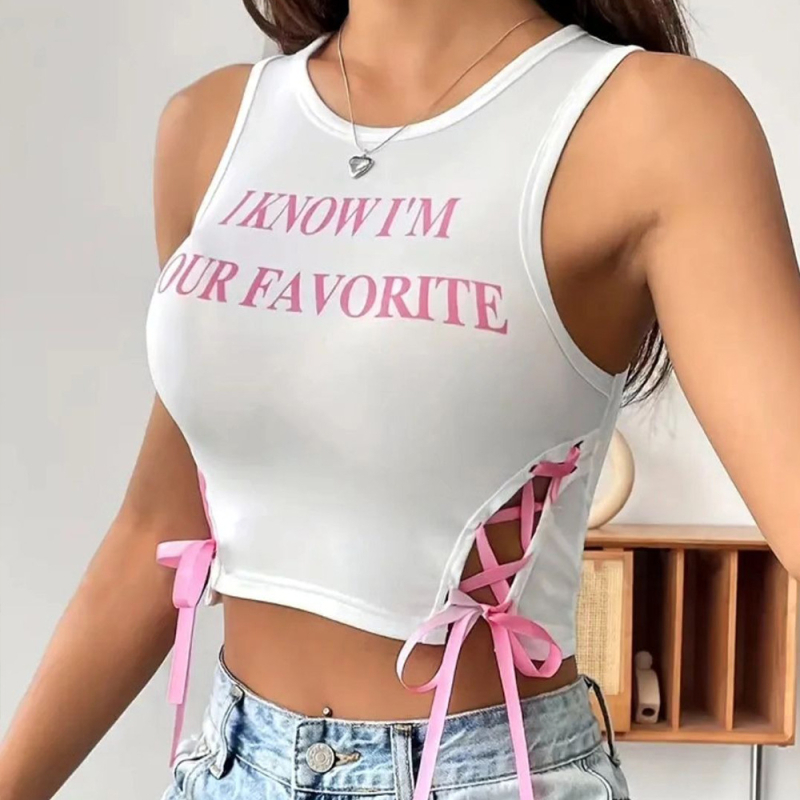 Tank Top με οπές στις τιράντες, Ι-μορφή, δρόμος στυλ, στενή εφαρμογή, κοντό μήκος 40–50 εκ, ύφασμα milk silk με 90–95% πολυεστέρα