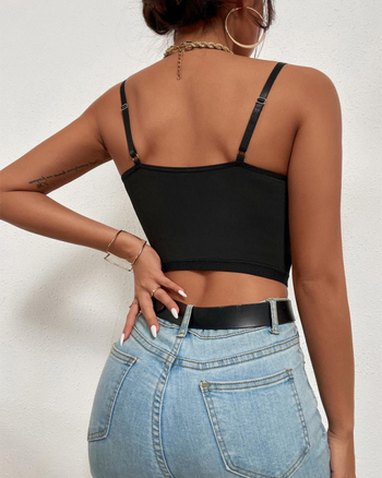 Βαμβακερό σετ δύο τεμαχίων: χωρίς μανίκια τοπ με δαντελένιο ανοιχτό πίσω, γιακά Polo, Α-γραμμή μίντι φούστα