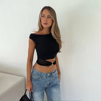 Γυναικεία αμάνικη T-shirt με στρογγυλή λαιμόκοψη, εφαρμοστή γραμμή, πολυεστέρας-σπάντεξ, μονόχρωμη, κοντό μήκος 40–50 cm