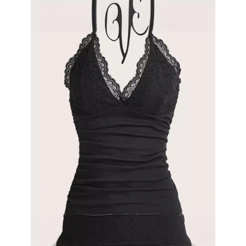 Γυναικείο τοπ χωρίς μανίκια με V-λαιμό, στενή γραμμή, ελαστικό ύφασμα σπάντεξ, λεπτομέρεια patchwork, street hipster στυλ