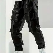 Εργατικά casual παντελόνια με πολλές τσέπες, υψηλή μέση, ίσια γραμμή, κλείσιμο με κορδόνι, πολυεστερικό ύφασμα