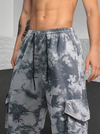 Αντρικά casual παντελόνια με Tie-Dye καμουφλάζ, χαλαρή ευθεία γραμμή, μεσαία μέση, πολυεστέρας