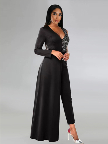 Ολόσωμο jumpsuit από μιλκ σιλκ με μακριά μανίκια, ψηλή μέση και μικροελαστικότητα