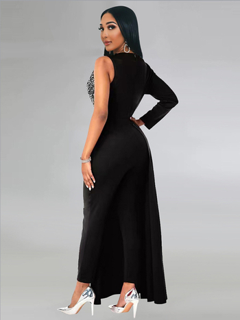 Ολόσωμο jumpsuit από μιλκ σιλκ με μακριά μανίκια, ψηλή μέση και μικροελαστικότητα