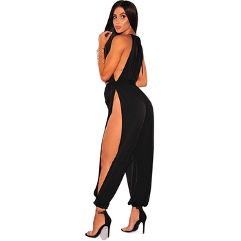 Ženski bez rukava jumpsuit s vezanjem, široke nogavice, poliester, okrugli izrez