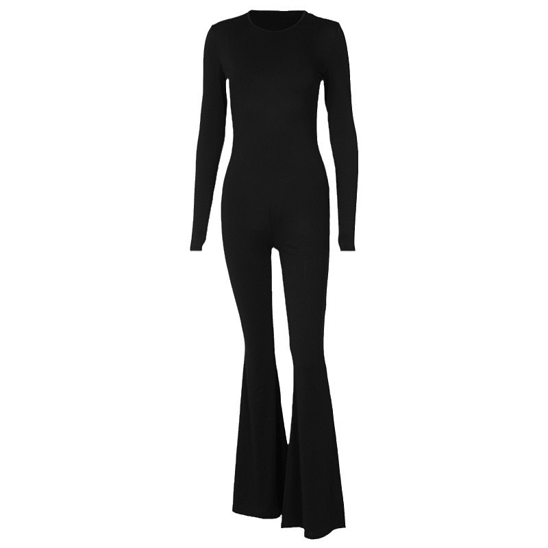 Salopetă cu spate gol, mâneci lungi, talie medie, stil street-hipster; țesătură Milk Silk cu Spandex.