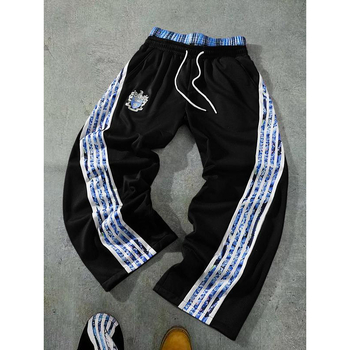 Unisex παντελόνια με ρίγες, μέση με κορδόνι, χαλαρή γραμμή, φλις επένδυση, τεσσάρων εποχών