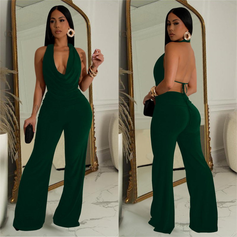 Женски костюм с панталони без ръкав с дълбоко V, Milk Silk, полиестер и спандекс, есен 2024, елегантен стил