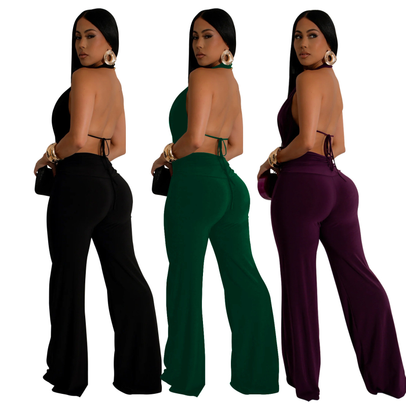 Женски костюм с панталони без ръкав с дълбоко V, Milk Silk, полиестер и спандекс, есен 2024, елегантен стил