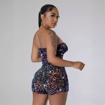 Ολόσωμηφόρμα με παγιέτες, χωρίς μανίκια, φερμουάρ, με υψηλή μέση, στενή γραμμή, ύφασμα πολυεστέρα-σπαντέξ