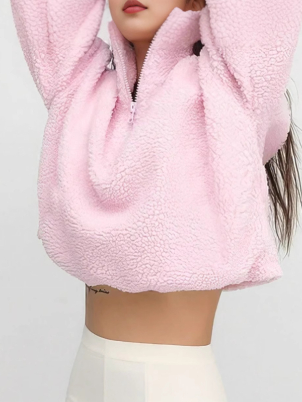 Γυναικείος βελούδινος πουλόβερ με μισό φερμουάρ — μακριά μανίκια, 90–95% πολυεστέρας, φθινόπωρο 2024