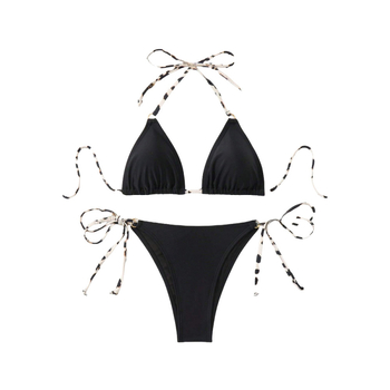 Γυναικείο μαγιό δύο τεμαχίων: βαθύ V ντεκολτέ, ανοιχτή πλάτη με κορδωτό δέσιμο, επένδυση στήθους; ύφασμα νάιλον 80%, επικάλυψη ελαστικό 20%; βάρος 300 g; κατάλληλο για κολύμβηση και βάδισμα στα ρηχά