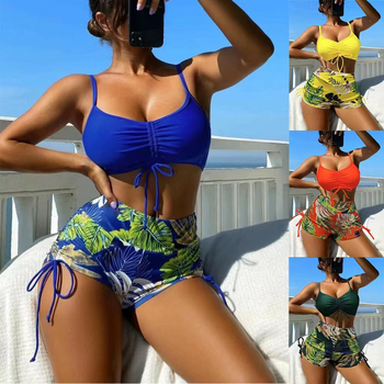 Γυναικείο μαγιό μπικίνι με ψηλή μέση, μονόχρωμο σχέδιο, επενδυμένες cups, στενή εφαρμογή, ύφασμα πολυεστέρα-σπάντεξ