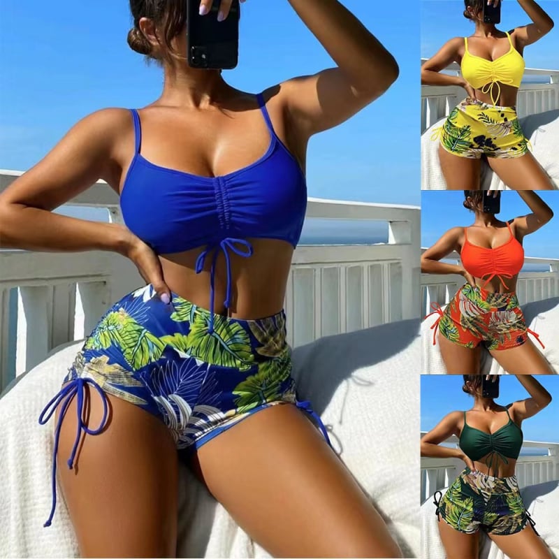 Γυναικείο μαγιό μπικίνι με ψηλή μέση, μονόχρωμο σχέδιο, επενδυμένες cups, στενή εφαρμογή, ύφασμα πολυεστέρα-σπάντεξ