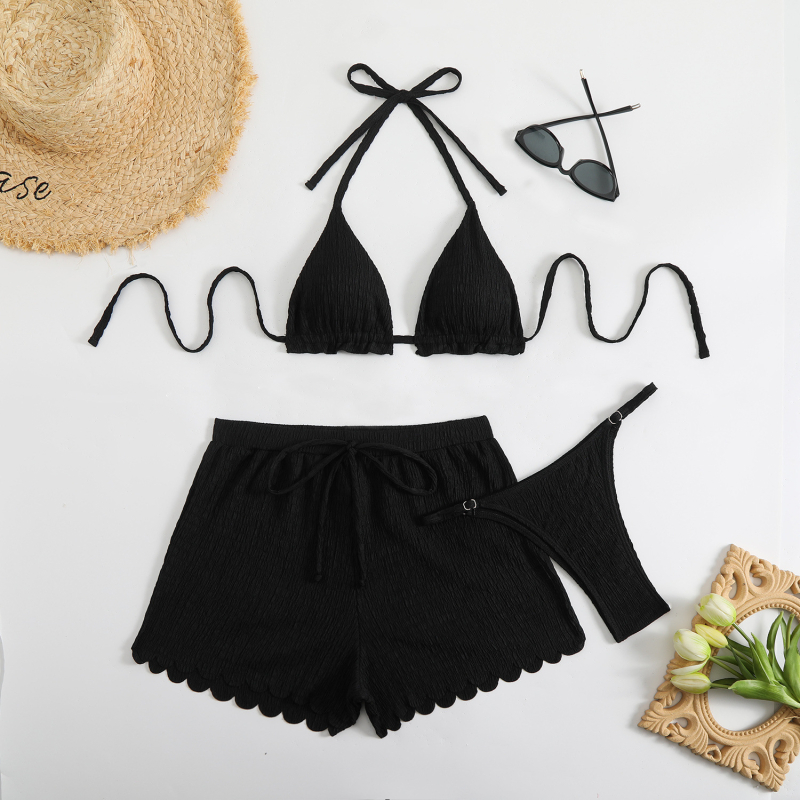 Σετ γυναικείου μαγιό από τρία τεμάχια, με επενδυμένες κάψες, στενή εφαρμογή, πολυεστέρας 82%, βάρος υφάσματος 280 g, επένδυση από χλωριωμένο ίνα 90%