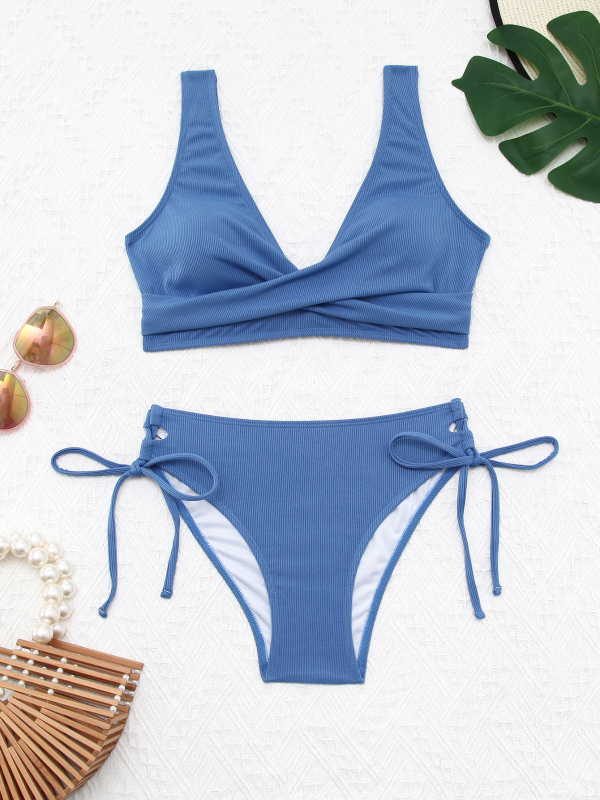 Γυναικείο μπικίνι με φιόγκο, φλοραλ ρίγες, διπλής όψεως σχέδιο; με επένδυση για το στήθος, χωρίς μεταλλική υποστήριξη; ύφασμα 82% πολυεστέρας, 18% σπαντέξ