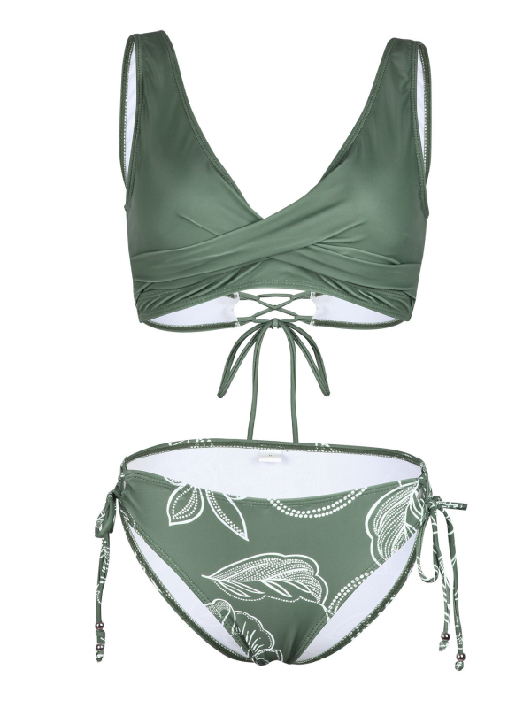 Γυναικείο μπικίνι με φιόγκο, φλοραλ ρίγες, διπλής όψεως σχέδιο; με επένδυση για το στήθος, χωρίς μεταλλική υποστήριξη; ύφασμα 82% πολυεστέρας, 18% σπαντέξ