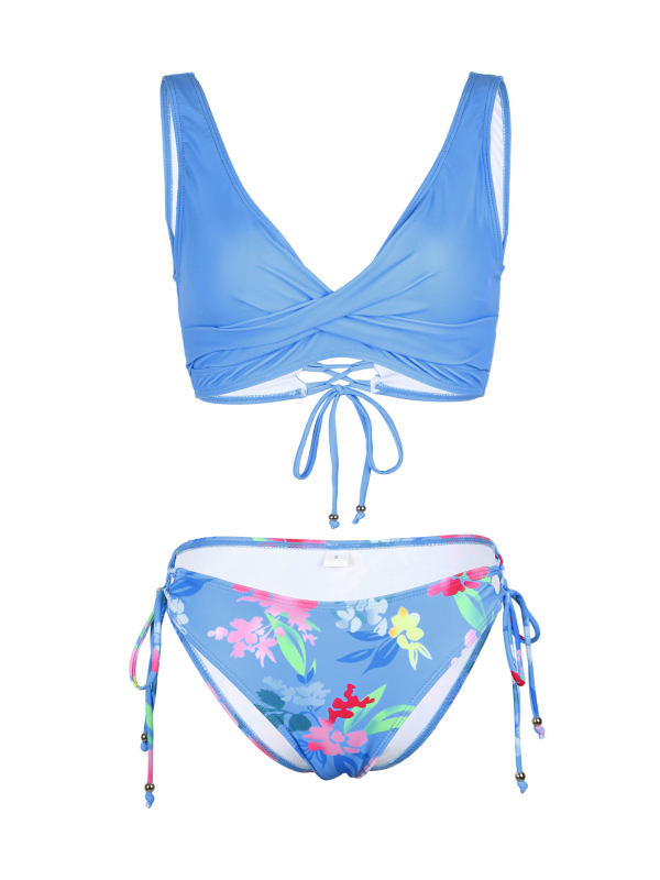 Γυναικείο μπικίνι με φιόγκο, φλοραλ ρίγες, διπλής όψεως σχέδιο; με επένδυση για το στήθος, χωρίς μεταλλική υποστήριξη; ύφασμα 82% πολυεστέρας, 18% σπαντέξ