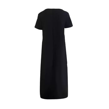 Rochie lungă cu imprimeu litere, din Milk Silk, guler rotund, mâneci scurte, talie lejeră