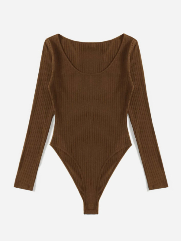 Ολόσωμη φόρμα με ριβ υφή, στρογγυλός λαιμός, μακριές μανίκες, στενή γραμμή, πολυεστέρας 95%+