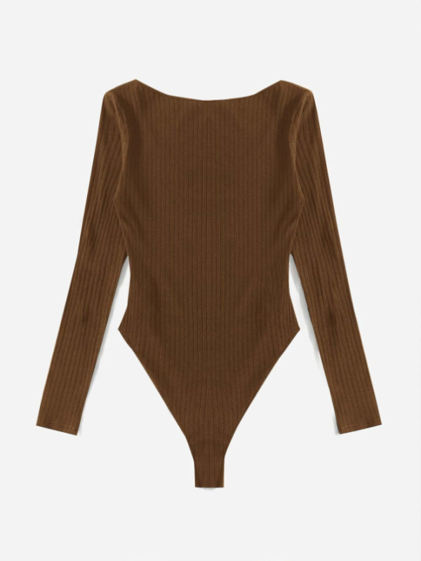 Ολόσωμη φόρμα με ριβ υφή, στρογγυλός λαιμός, μακριές μανίκες, στενή γραμμή, πολυεστέρας 95%+