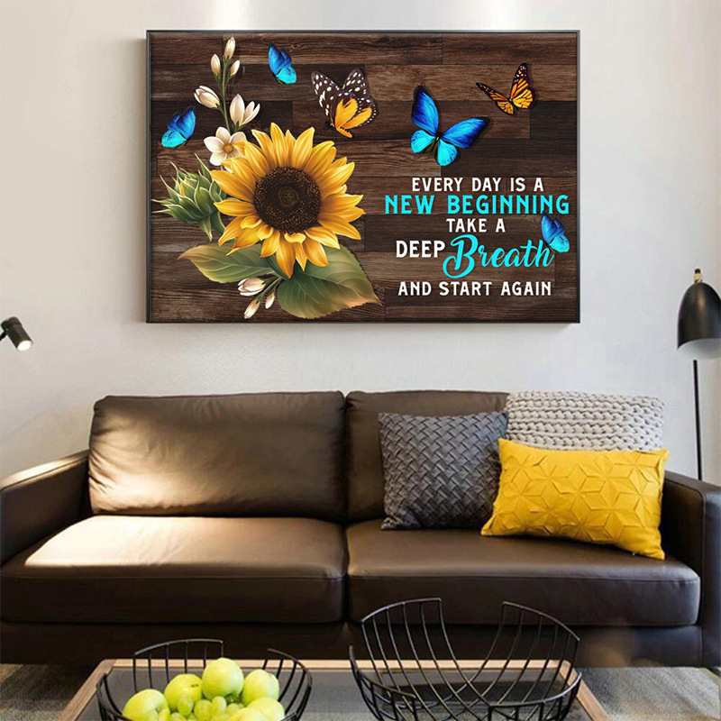 Слънчогледова картина върху платно – рамкирана в алуминиева рамка, маслено платно, инкджетен печат, модерен минималистичен стил, стенна украса за дневна, спалня, трапезария, антре и търговски пространства