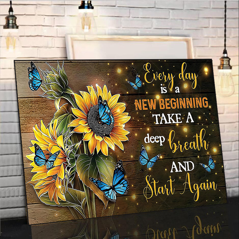 Слънчогледова картина върху платно – рамкирана в алуминиева рамка, маслено платно, инкджетен печат, модерен минималистичен стил, стенна украса за дневна, спалня, трапезария, антре и търговски пространства