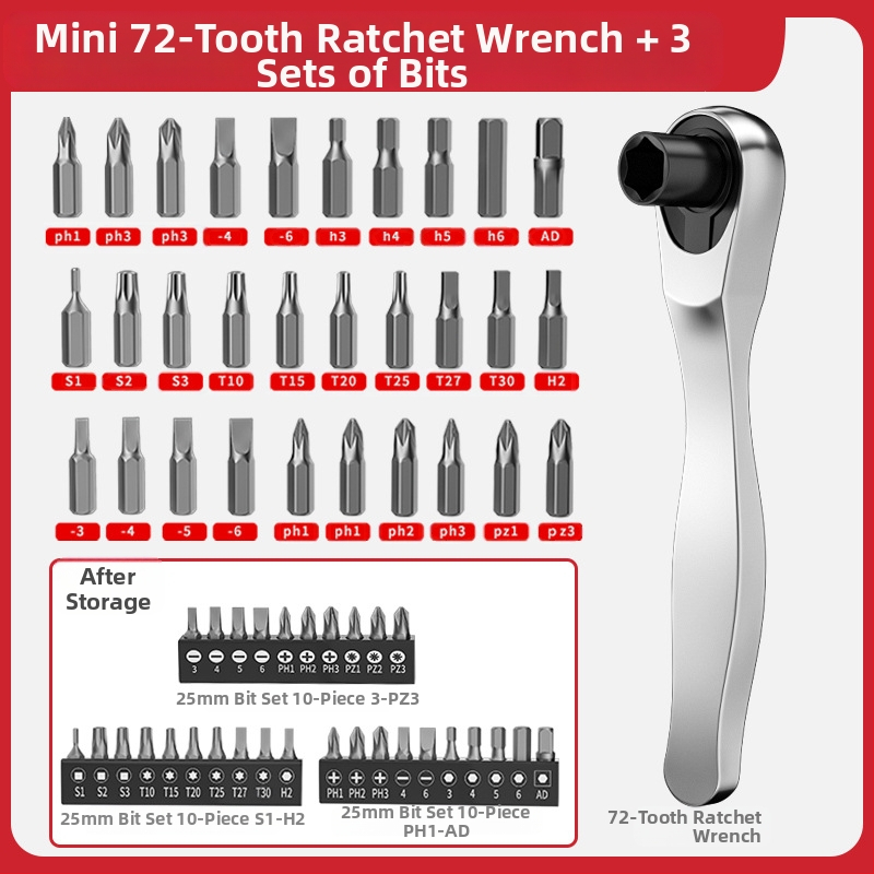 Fengwick Комплект шестогранни сокетни глави за винтоверт с рачна глава – хром-ванадий стомана, полирано покритие, включва мини рачна глава