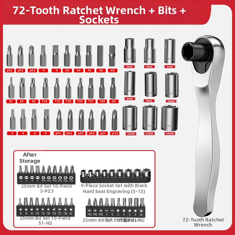 Fengwick Комплект шестогранни сокетни глави за винтоверт с рачна глава – хром-ванадий стомана, полирано покритие, включва мини рачна глава