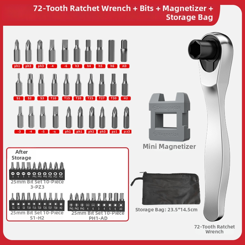 Fengwick Комплект шестогранни сокетни глави за винтоверт с рачна глава – хром-ванадий стомана, полирано покритие, включва мини рачна глава