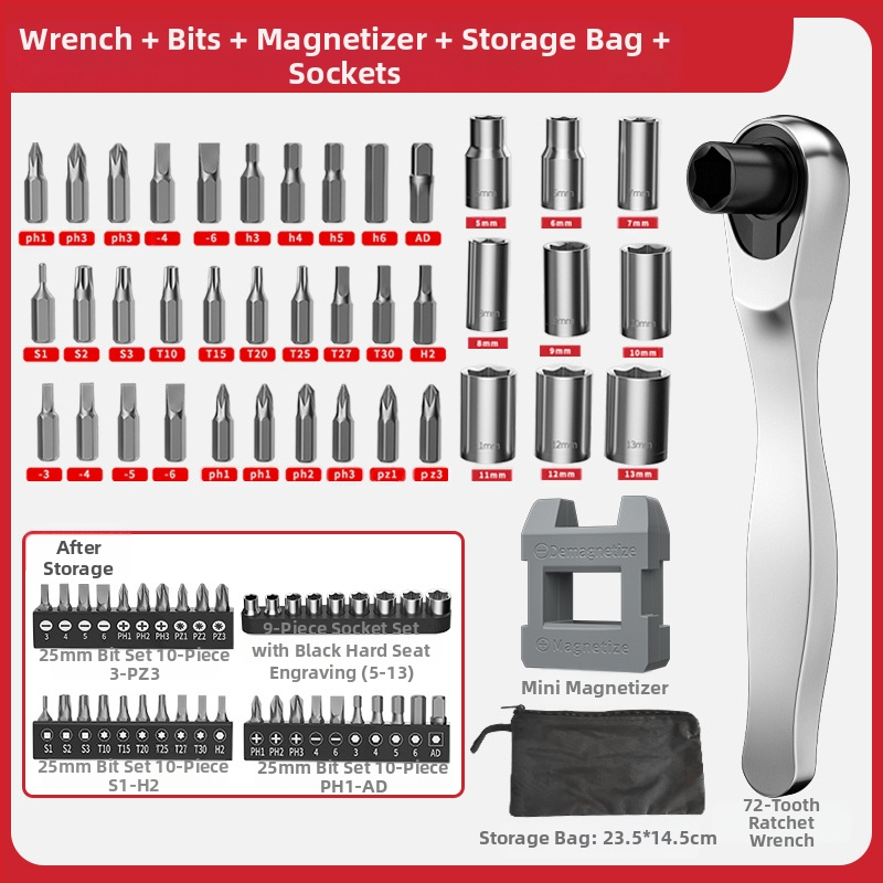 Fengwick Комплект шестогранни сокетни глави за винтоверт с рачна глава – хром-ванадий стомана, полирано покритие, включва мини рачна глава