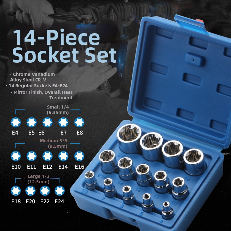 14-членен комплект инструменти за автомобилен ремонт, хром-ванадий стомана, 14 части, нетно тегло 2 кг