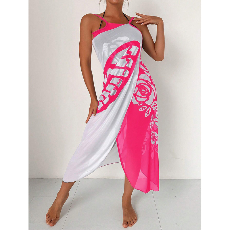 Μαγιό με Εκτύπωση με Δίκτυ από Γάζα για Παραλία, Φούστα από Γάζα, Προστασία από τον Ήλιο, χωρίς Ενίσχυση ή Επένδυση Στήθου, Εξωτερικό: 82% Πολυεστέρας, Επένδυση: 20% Σπάντεξ, Βάρος 200 g