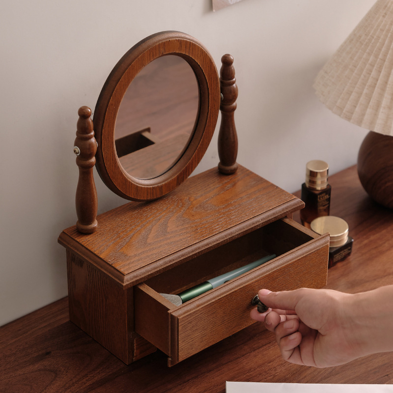 Дървено настолно огледало за грим, китайски стил, борово дърво, подходящо за домашна употреба