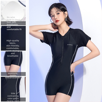 Γυναικείο ολόσωμο μαγιό με επένδυση στήθους, νάιλον 82%, φόδρα πολυεστερικό 95%, βάρος υφάσματος 200 g/m², κοντά μανίκια