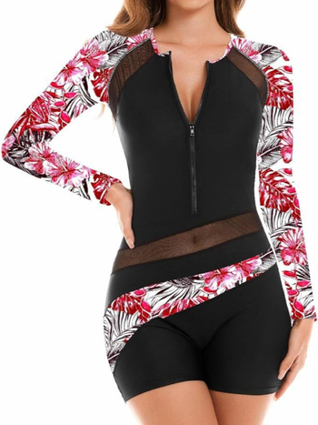 Γυναικείο ολόσωμο μαγιό για σερφ με μακριά μανίκια – γρήγορο στέγνωμα, υψηλή ελαστικότητα, ανθεκτικό, με επένδυση στήθους και χωρίς μεταλλική υποστήριξη