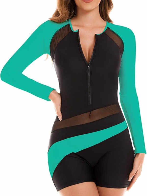 Γυναικείο ολόσωμο μαγιό για σερφ με μακριά μανίκια – γρήγορο στέγνωμα, υψηλή ελαστικότητα, ανθεκτικό, με επένδυση στήθους και χωρίς μεταλλική υποστήριξη