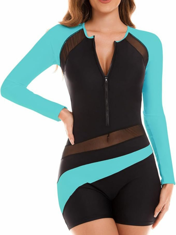 Γυναικείο ολόσωμο μαγιό για σερφ με μακριά μανίκια – γρήγορο στέγνωμα, υψηλή ελαστικότητα, ανθεκτικό, με επένδυση στήθους και χωρίς μεταλλική υποστήριξη