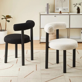 Стол за грим с метална основа, тапициран с агнешка вълна, модерен минималистичен стил, подходящ за спалня