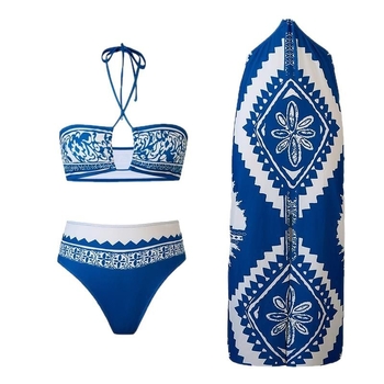 Γυναικείο μαγιό δύο τεμαχίων με ρετρό φλοράλ εκτύπωση, με επένδυση στήθους, πολυεστερικό ύφασμα